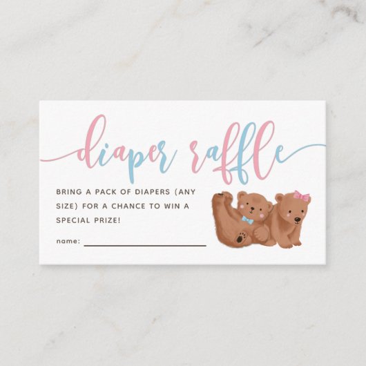 Bärengeschlecht offenbart Windeln Raffle Ticket Begleitkarte (Vorderseite)