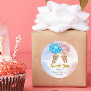 Bärengeschlecht zeigt Rosa und Blau Dankeschön Auf Runder Aufkleber