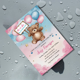 Bärengeschlecht zeigt rosa und blaue Babydusche Einladung