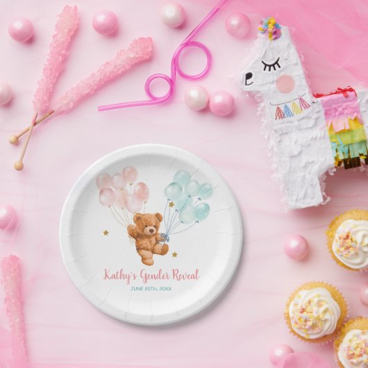 Bärengeschlecht zeigt Rosa und Blauer Ballon Pappteller (Party)