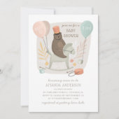 Bärengrummer auf Holzpferd. Niedliche Babydusche Einladung (Vorderseite)