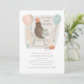 Bärengrummer auf Holzpferd. Niedliche Babydusche Einladung (Stehend Vorderseite)