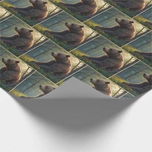 Bärenholz mit Wildblumen Geschenkpapier (Ecke)