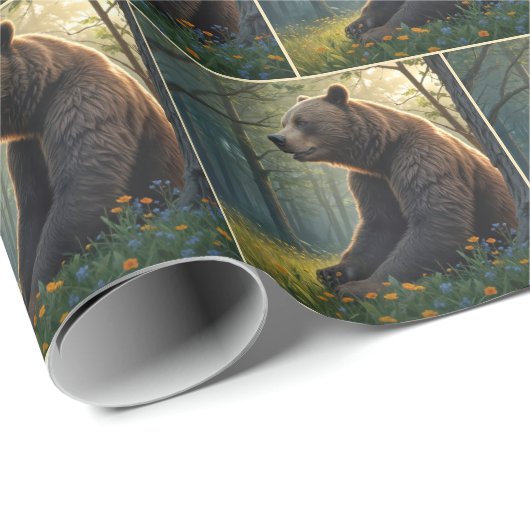 Bärenholz mit Wildblumen Geschenkpapier (Rolleneckpunkt)