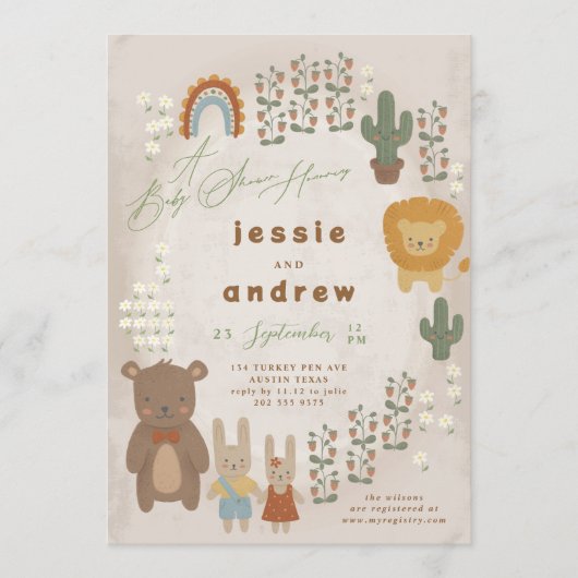 Bärenholzkakteen Woodland unisex Kinderdusche Einladung (Vorderseite)