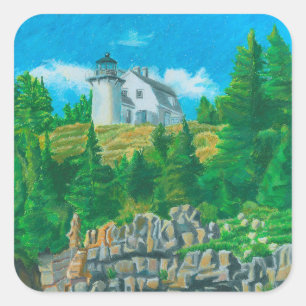 Bäreninsel-Leuchtturm-Gemälde Quadratischer Aufkleber