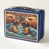 Bärenjagd in rauschenden Rapids Metall Brotdose (Rückseite)