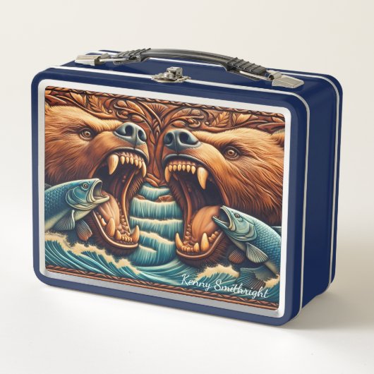 Bärenjagd in rauschenden Rapids Metall Brotdose (Vorderseite)