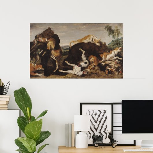 Bärenjagd oder, Schlacht zwischen Hunden und Bären Poster (Heimbüro)