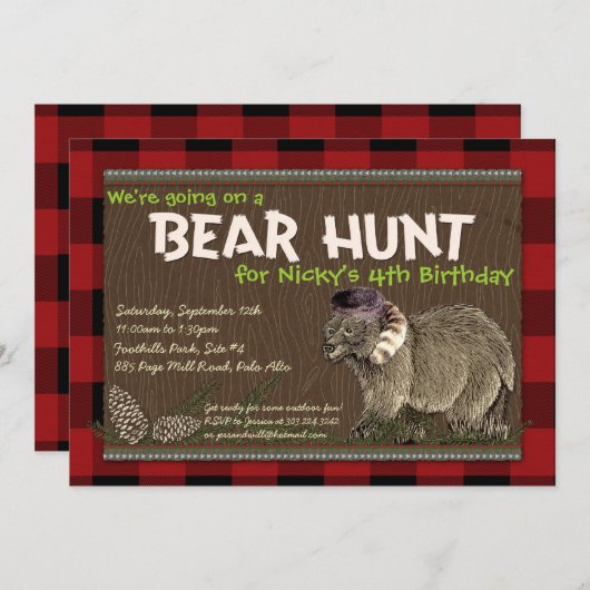 Bärenjagd Party Einladung (Vorne/Hinten)