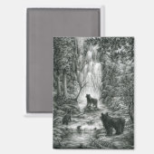 Bärenjunge besuchen den Wasserfall Magnet (Vorderseite/Rückseite)