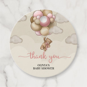Bärenjunge mit rosa braunen Ballons Babydusche Geschenkanhänger