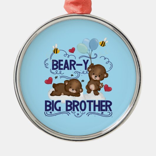 Bärenjunge, sehr große Bruder-Geschwister Ornament Aus Metall (Vorne)