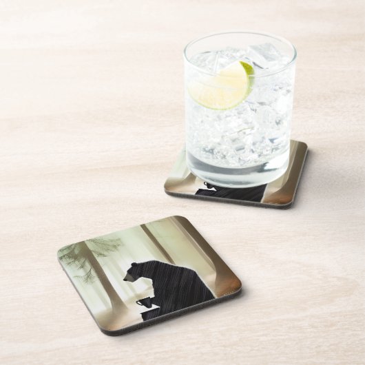 Bärenkaffee im Wald Getränkeuntersetzer (Rechte Seite)