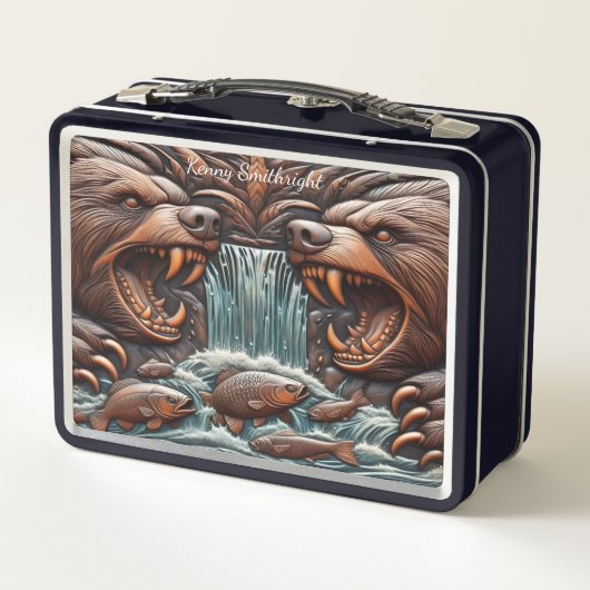 Bärenkampf in rauschenden Rapids Metall Brotdose (Rückseite)