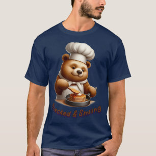 Bärenkoch wendet Pfannkuchen "Gestapelt & Lachend" T-Shirt