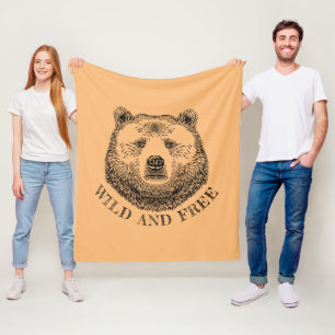 Bärenkopf, frei und frei, Handzeichnung Fleecedecke
