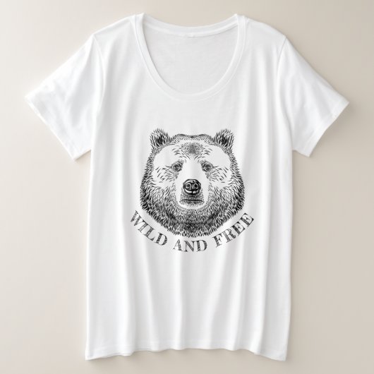 Bärenkopf, frei und frei, Handzeichnung Große Größe T-Shirt (Design vorne)