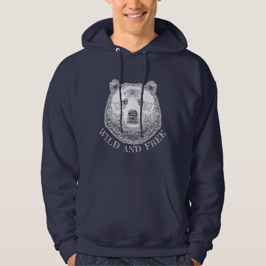 Bärenkopf, frei und frei, Handzeichnung Hoodie (Vorderseite)