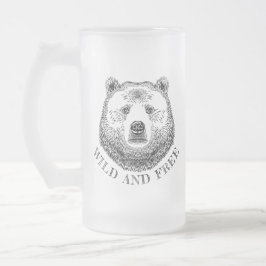 Bärenkopf, frei und frei, Handzeichnung Mattglas Bierglas
