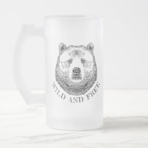 Bärenkopf, frei und frei, Handzeichnung Mattglas Bierglas