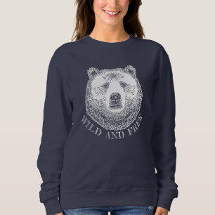 Bärenkopf, frei und frei, Handzeichnung Sweatshirt