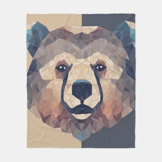Bärenkopf Low Poly Design Fleecedecke (Vorderseite)