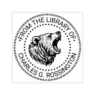 Bärenkopf mit entblößten Zähnen Bibliotheksbuch Na Permastempel