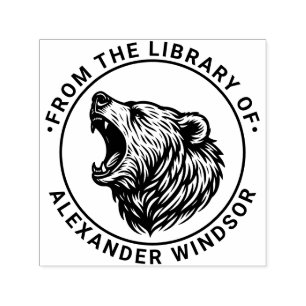 Bärenkopf mit entblößten Zähnen Bibliotheksbuchnam Permastempel