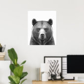 Bärenkopfportrait Schwarz-weiß Poster (Heimbüro)