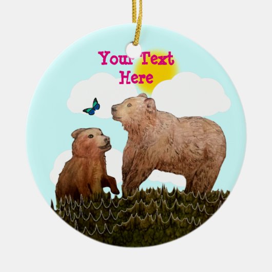 Bärenkuppe und Mutter mit Schmetterling Keramik Ornament (Vorne)