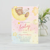 Bärenmädchen mit Mond/Sternen Babydusche Einladung (Stehend Vorderseite)