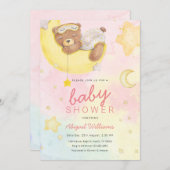 Bärenmädchen mit Mond/Sternen Babydusche Einladung (Vorne/Hinten)