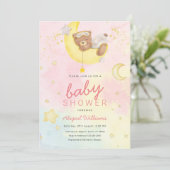 Bärenmädchen mit Mond/Sternen Babydusche Einladung (Stehend Vorderseite)