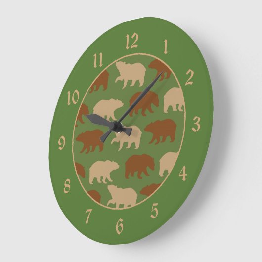 Bärenmuster auf der grünen Kabine Große Wanduhr (Winkel)