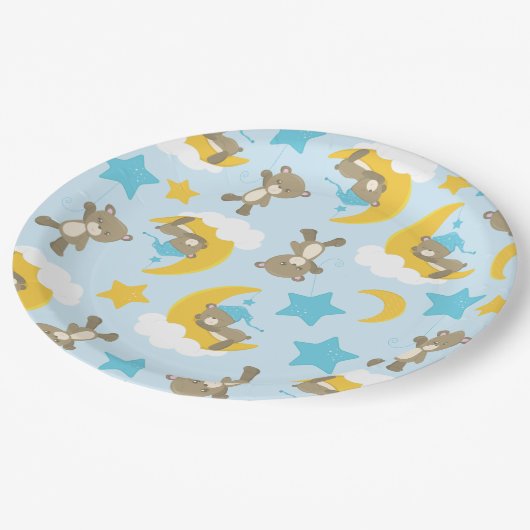 Bärenmuster, Niedliche Bären, Teddybären, Sterne Pappteller (Schrägansicht)