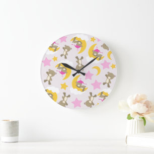 Bärenmuster, Teddybären, Niedliche Bären, Sterne Große Wanduhr