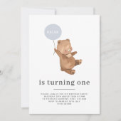 Bärenname - Einladung zum 1. Geburtstag - Blauer B (Vorderseite)