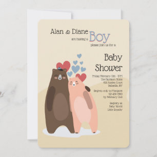 Bärenpaar-Jungen-Baby-Shower-Einladung Einladung
