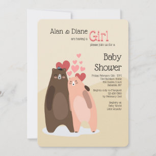 Bärenpaar Mädchen Baby Shower Einladung