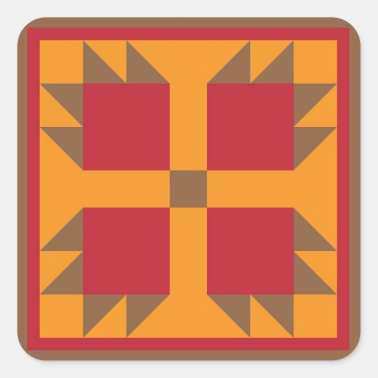 Bärenpaw-Quiltblock (braun, rot, orange) Quadratischer Aufkleber (Vorderseite)