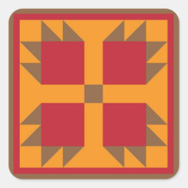 Bärenpaw-Quiltblock (braun, rot, orange) Quadratischer Aufkleber