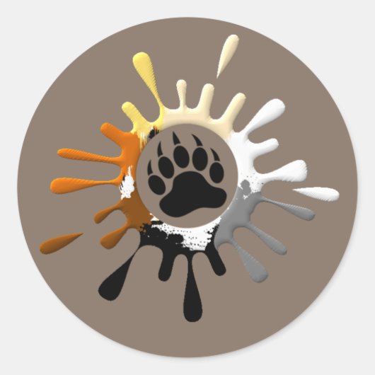 Bärenpaw Splash Bärenfarben Runder Aufkleber (Vorderseite)