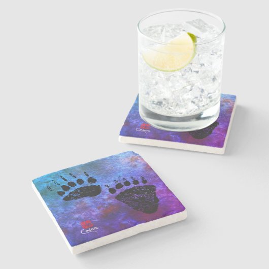 Bärenpaws auf Blue - Marmor-Untersetzer Steinuntersetzer (Seitenansicht)