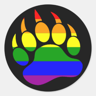 BÄRENPFOTE REGENBOGENFLAGGE AUF SCHWARZ - Rund Auf Runder Aufkleber