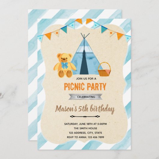 Bärenpicknickchen-Party Einladung (Vorne/Hinten)