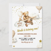 Bärenpilotenflugzeug erster Geburtstag Einladung (Vorderseite)