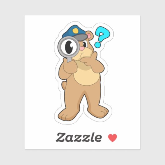 Bärenpolizist Magnifying Glas Aufkleber (Blatt)