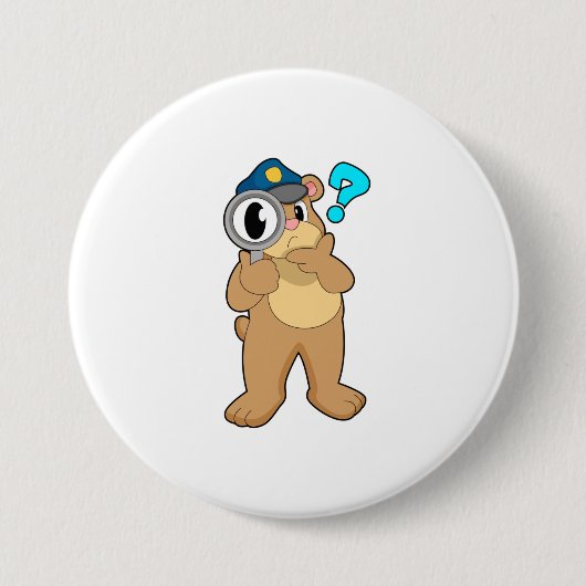Bärenpolizist Magnifying Glas Button (Vorderseite)