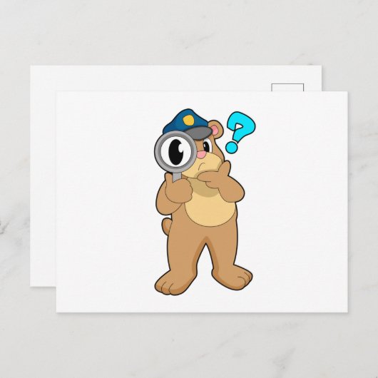 Bärenpolizist Magnifying Glas Postkarte (Vorne/Hinten)